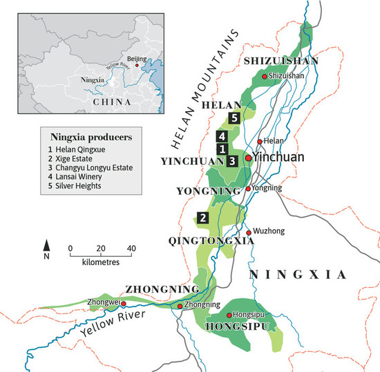 地图绘制：JP Map Graphics，版权：Decanter（信息来源：宁夏葡萄酒局）